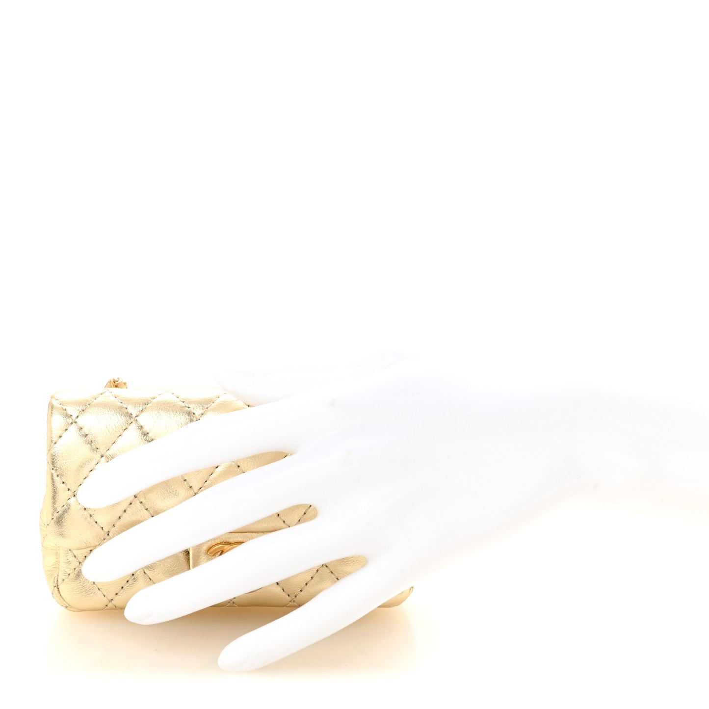 Metallic Calfskin Quilted Mini Flap Bag Charm With Hook Golden Golden