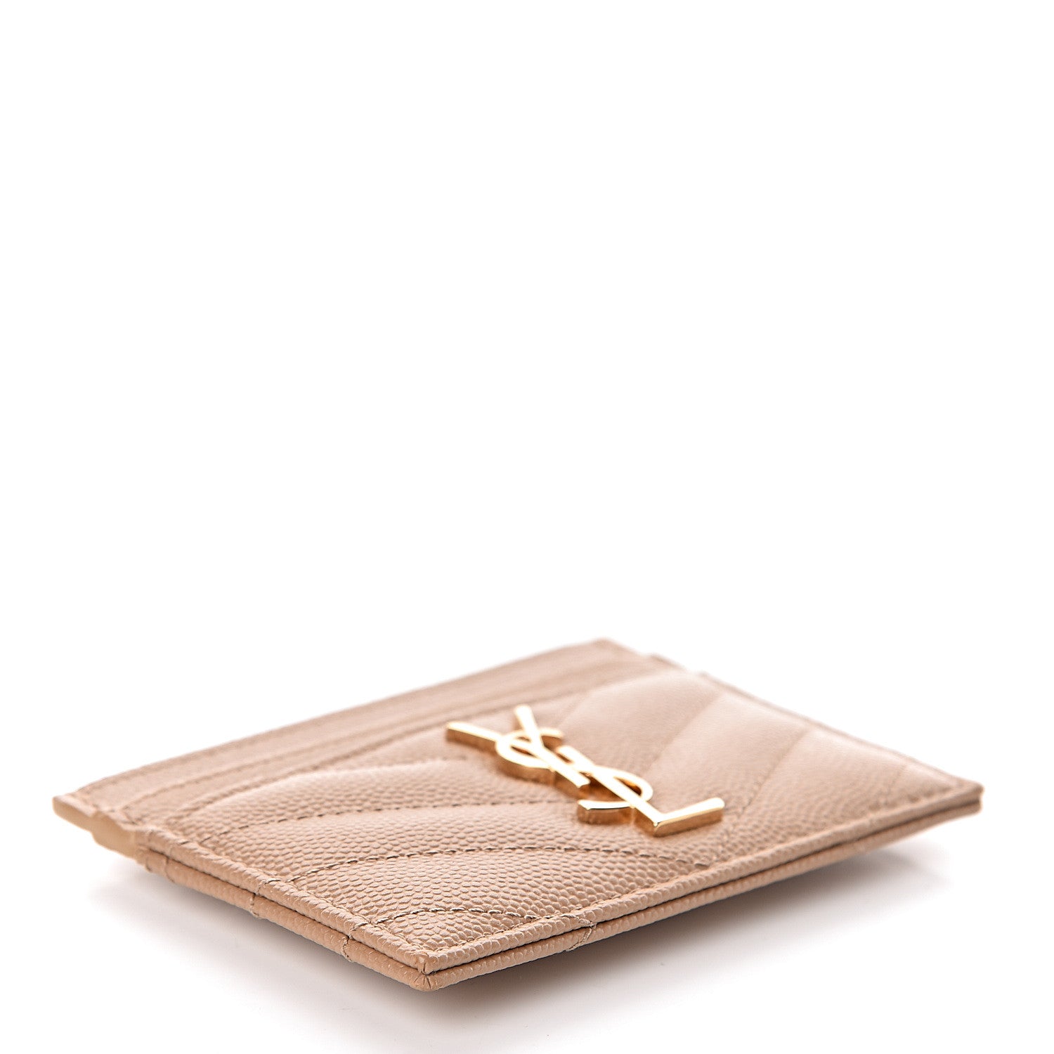 Saint Laurent Grain De Poudre Matelasse Chevron Monogram Credit Card Case Cork 4 of 7