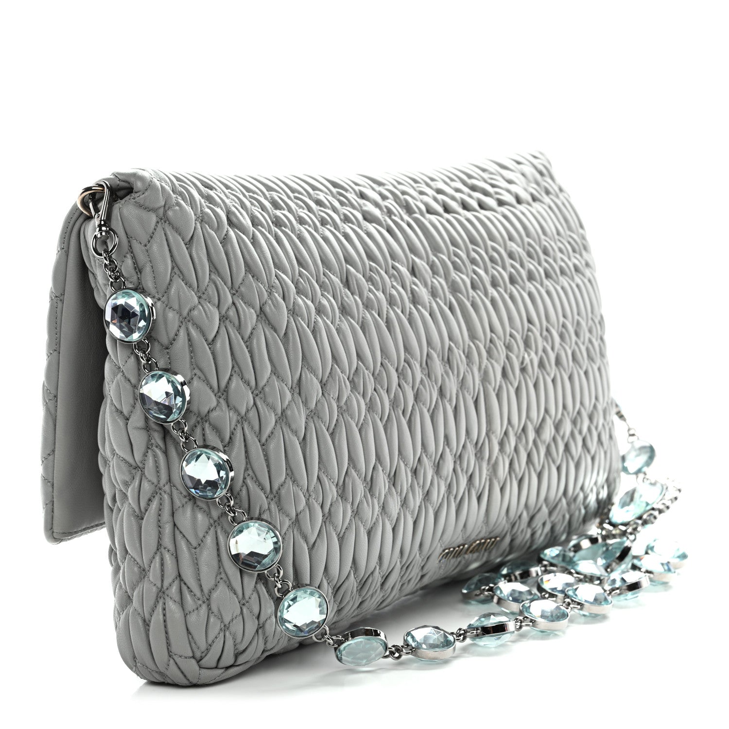 Miu Miu Nappa Matelasse Crystal Flap Clutch Grey 1822258