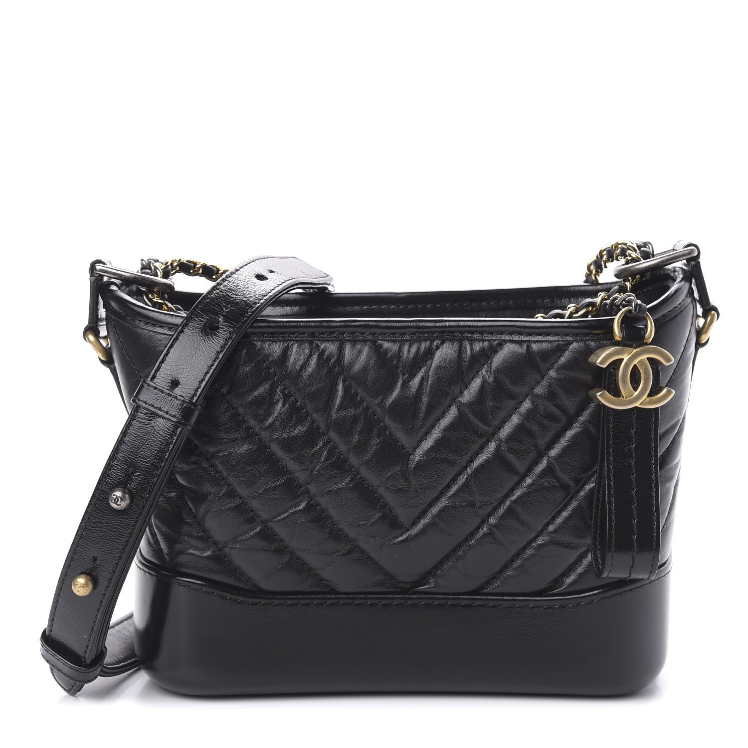 Chanel Aged Calfskin Chevron Quilted Small Gabrielle Hobo Black 1 of 10