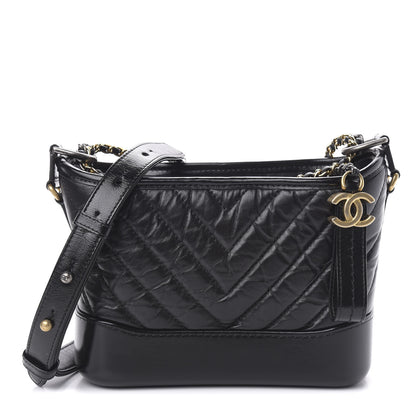 Chanel Aged Calfskin Chevron Quilted Small Gabrielle Hobo Black 1 of 10