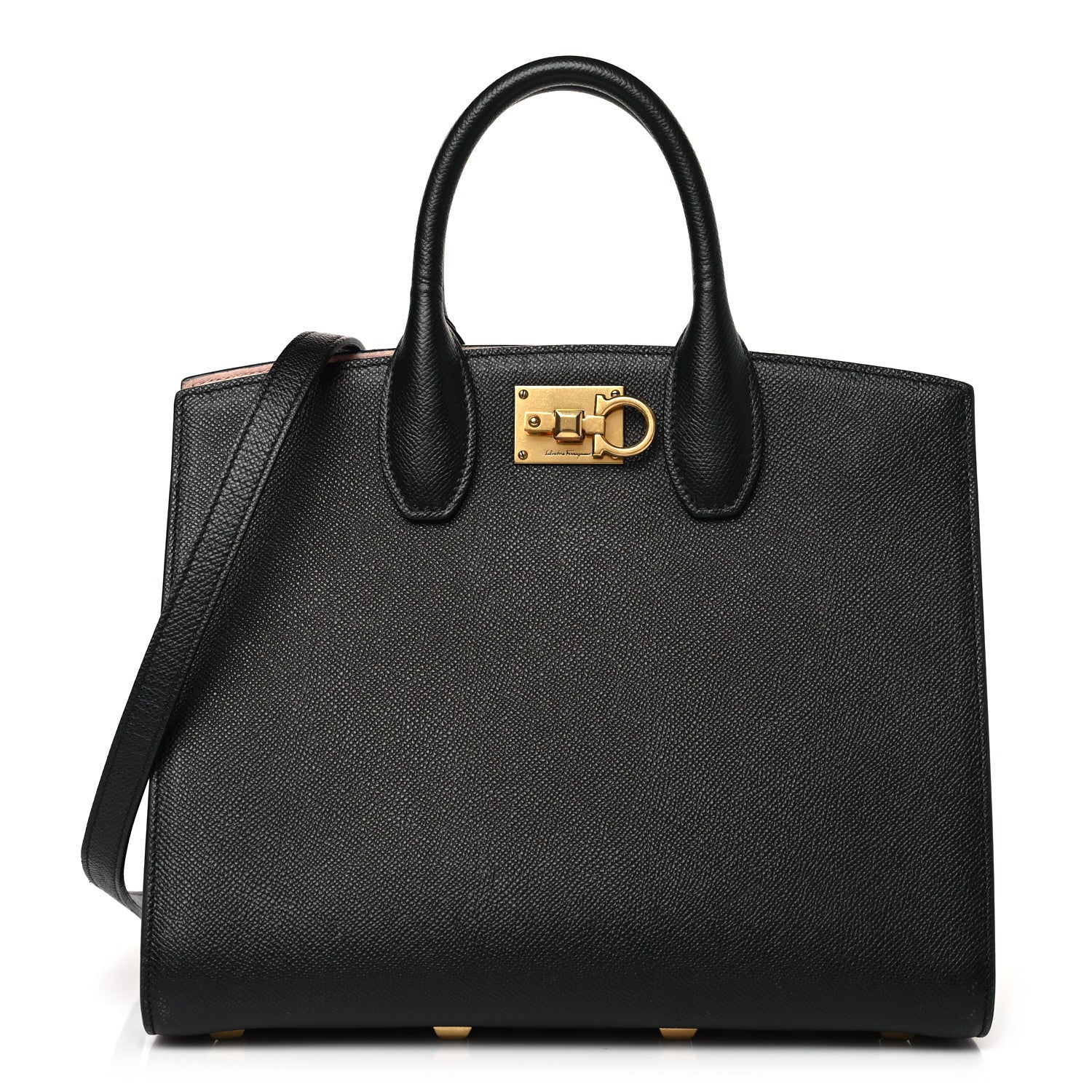 Salvatore Ferragamo Hammered Calfskin Medium The Studio Box Bag Black 3 of 9