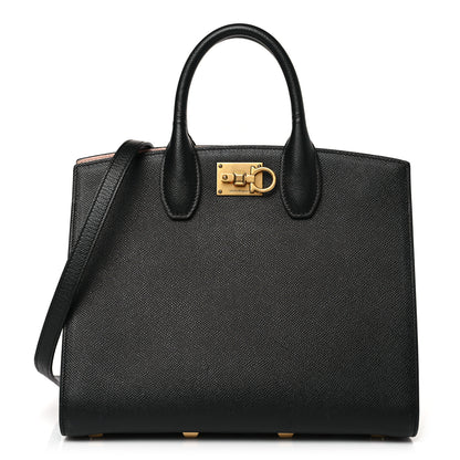 Salvatore Ferragamo Hammered Calfskin Medium The Studio Box Bag Black 3 of 9