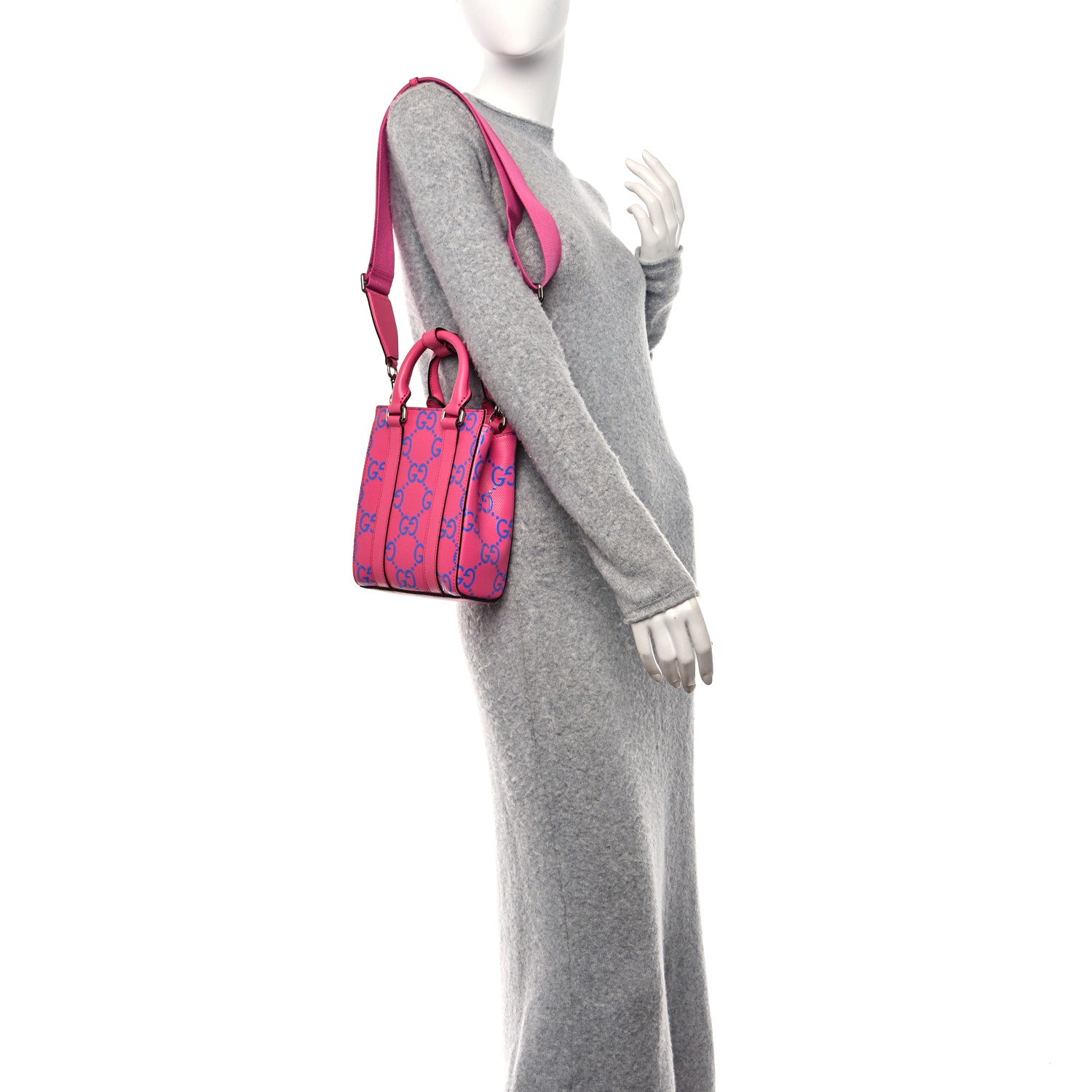 Gucci alfskin GG Tennis Bi-Color Embossed Mini Tote Bag Modern Fuchsia Modern Blue 2 of 12