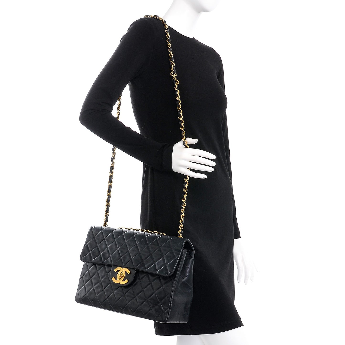 Lambskin Quilted XL Jumbo Single Flap Black