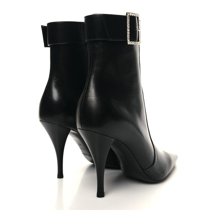 Saint Laurent Goatskin Crystal Buckle Claude 90 Ankle Booties 37 Black 4 of 9