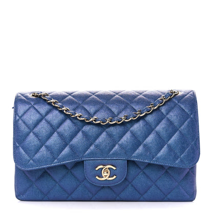 Chanel Iridescent Caviar Quilted Jumbo Double Flap Dark Blue 1 of 12