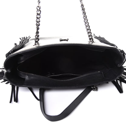 Saint Laurent Calfskin Fringe Monogram Shopping Tote Black 5 of 14
