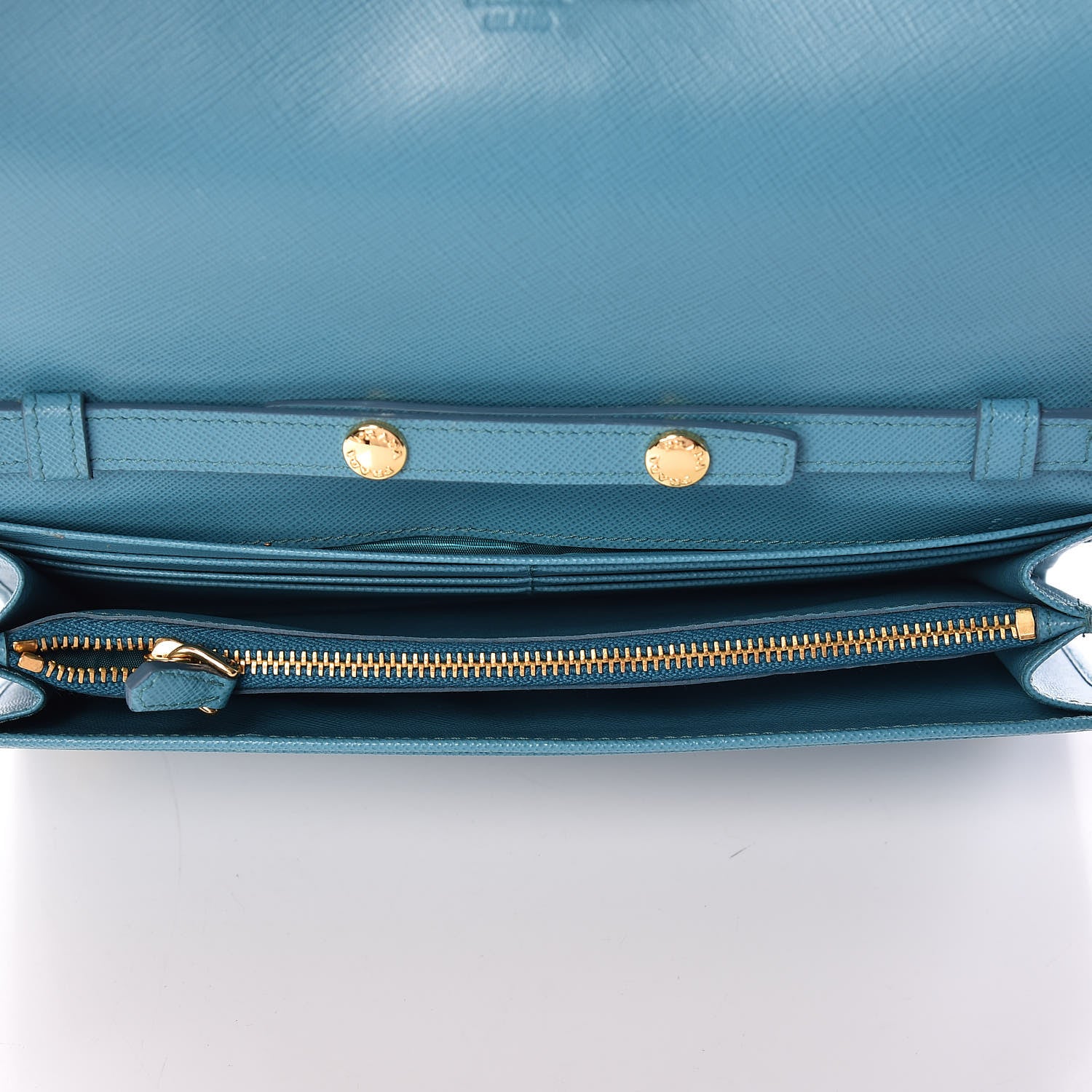 Prada Saffiano Metal Oro Chain Wallet Turchese 5 of 8
