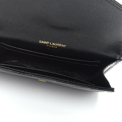 Saint Laurent Grain De Poudre Matelasse Chevron Small Monogram Envelope Wallet Black 5 of 8