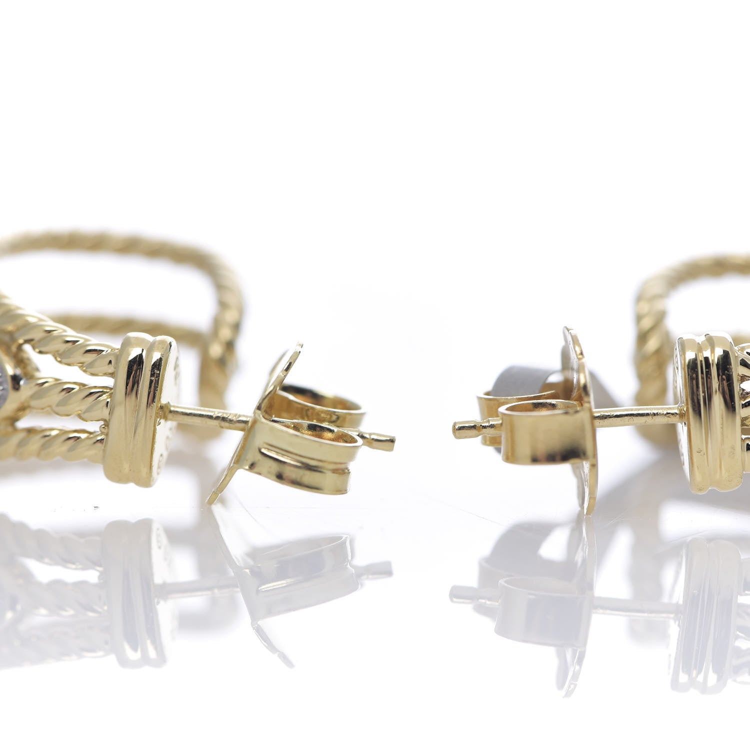 David Yurman 18K Yellow Gold Diamond Confetti 3 Row Earrings 2 of 3