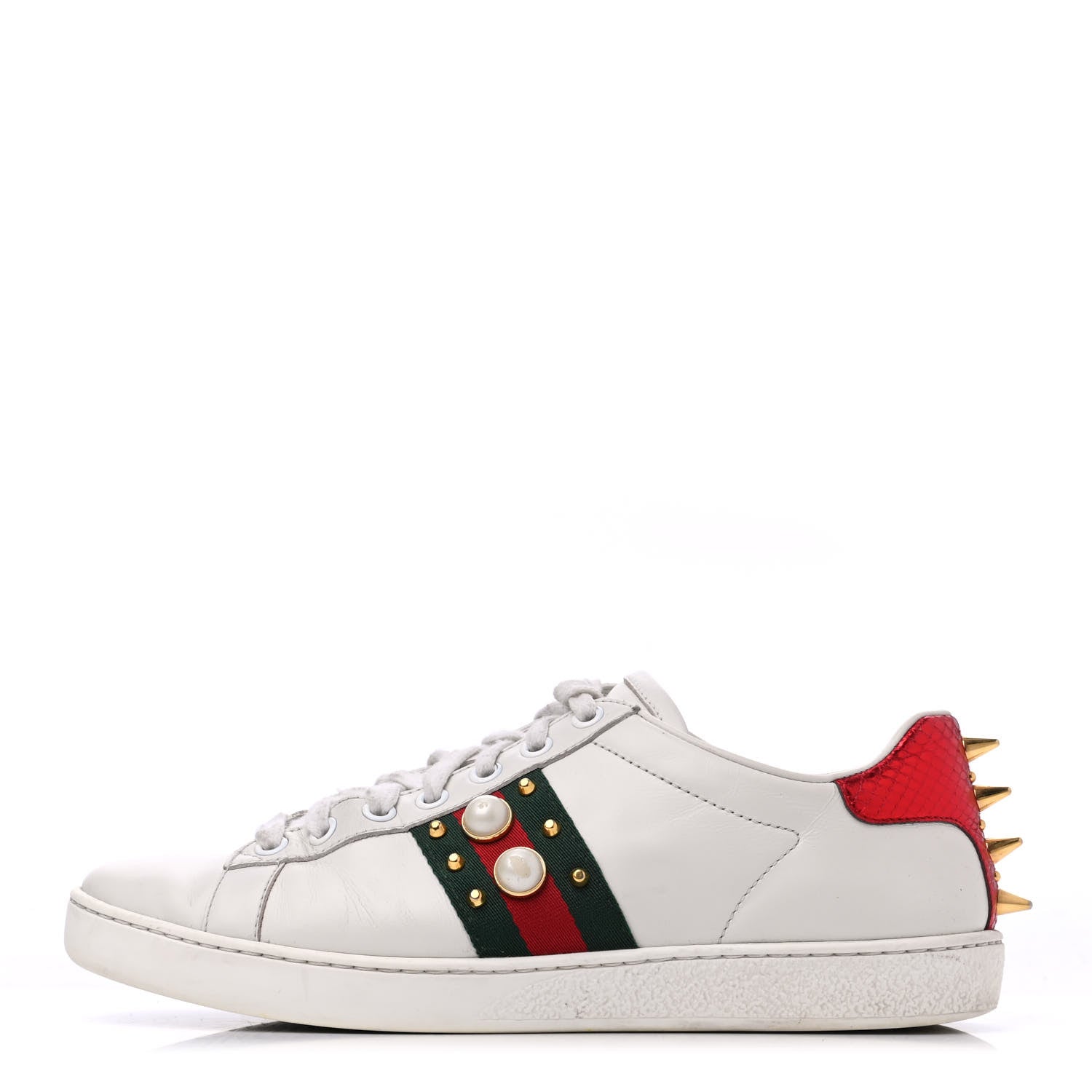 Gucci Calfskin Web Pearl Studded Womens Ace Sneakers 36.5 White 1 of 24