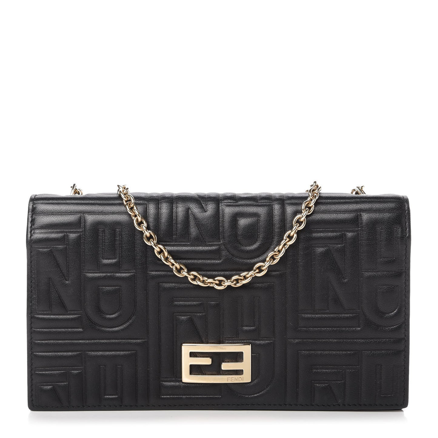Nappa Logo Embossed Long Wallet On Chain Black