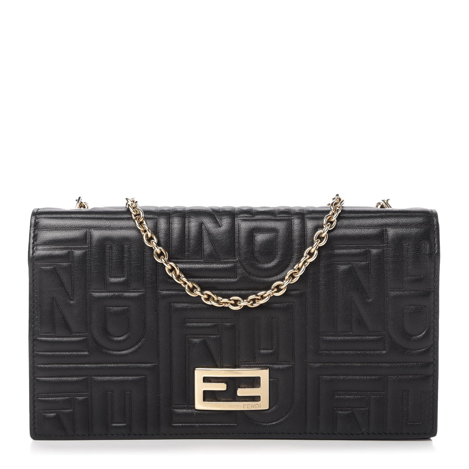 Fendi Nappa Logo Embossed Long Wallet On Chain Black 1 of 11