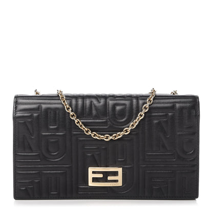 Fendi Nappa Logo Embossed Long Wallet On Chain Black 1 of 11