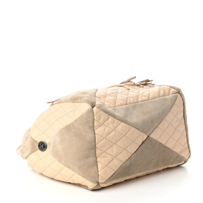 Chanel Calfskin Suede Quilted Patchwork Drawstring Bag Beige 4 of 11