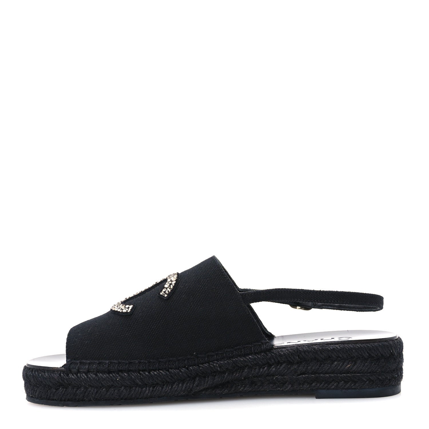Chanel Canvas Strass CC Espadrille Slingback Sandals 38 Black 1 of 9