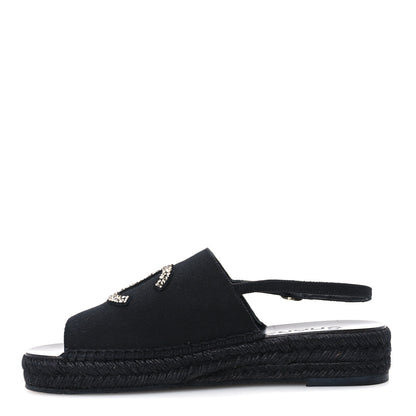 Chanel Canvas Strass CC Espadrille Slingback Sandals 38 Black 1 of 9