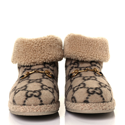 Gucci Covered Wool GG Monogram Mens Fria Horsebit Ankle Boots 9 Beige Ebony Butterscotch 2 of 9