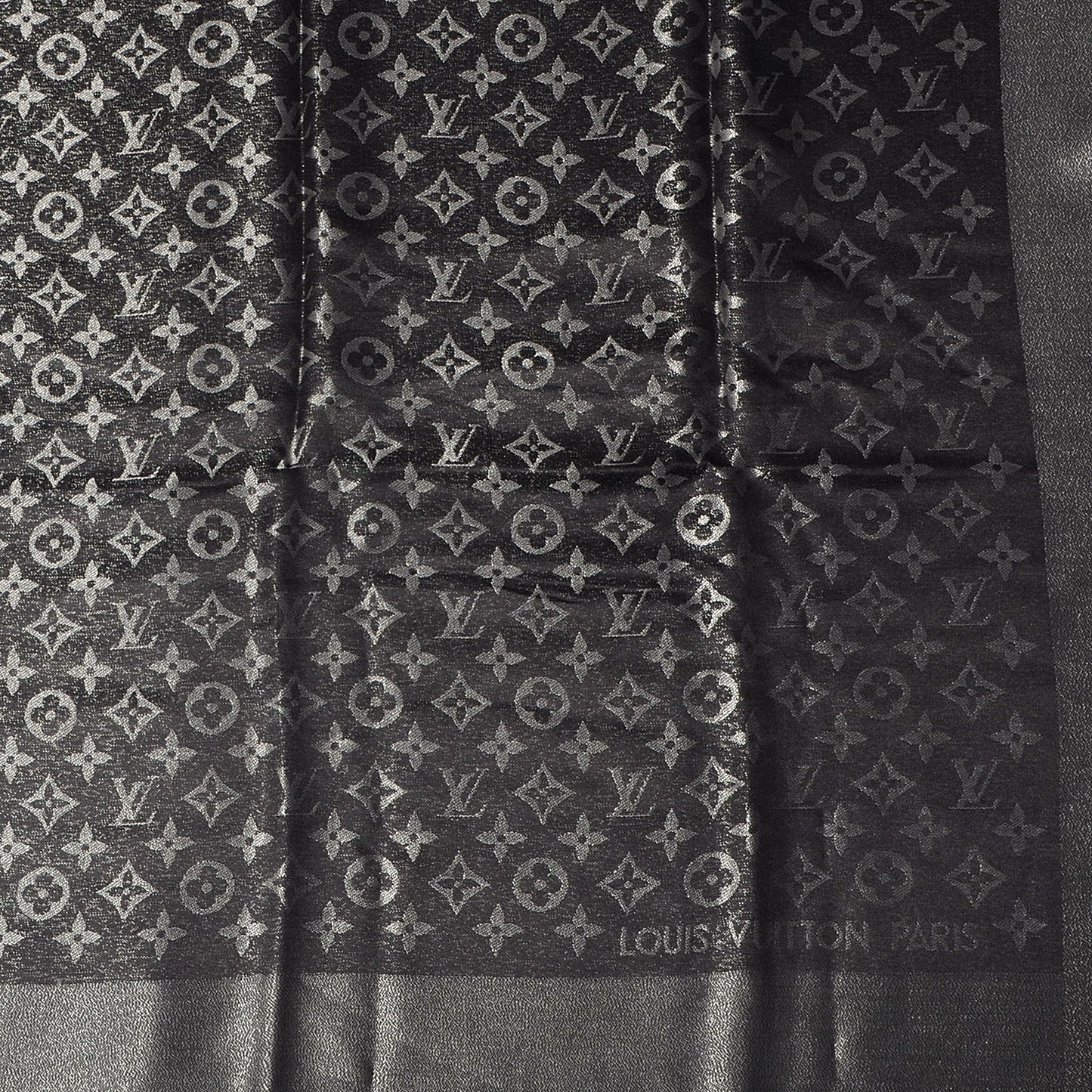 Silk Lurex Wool Monogram Shine Shawl Black