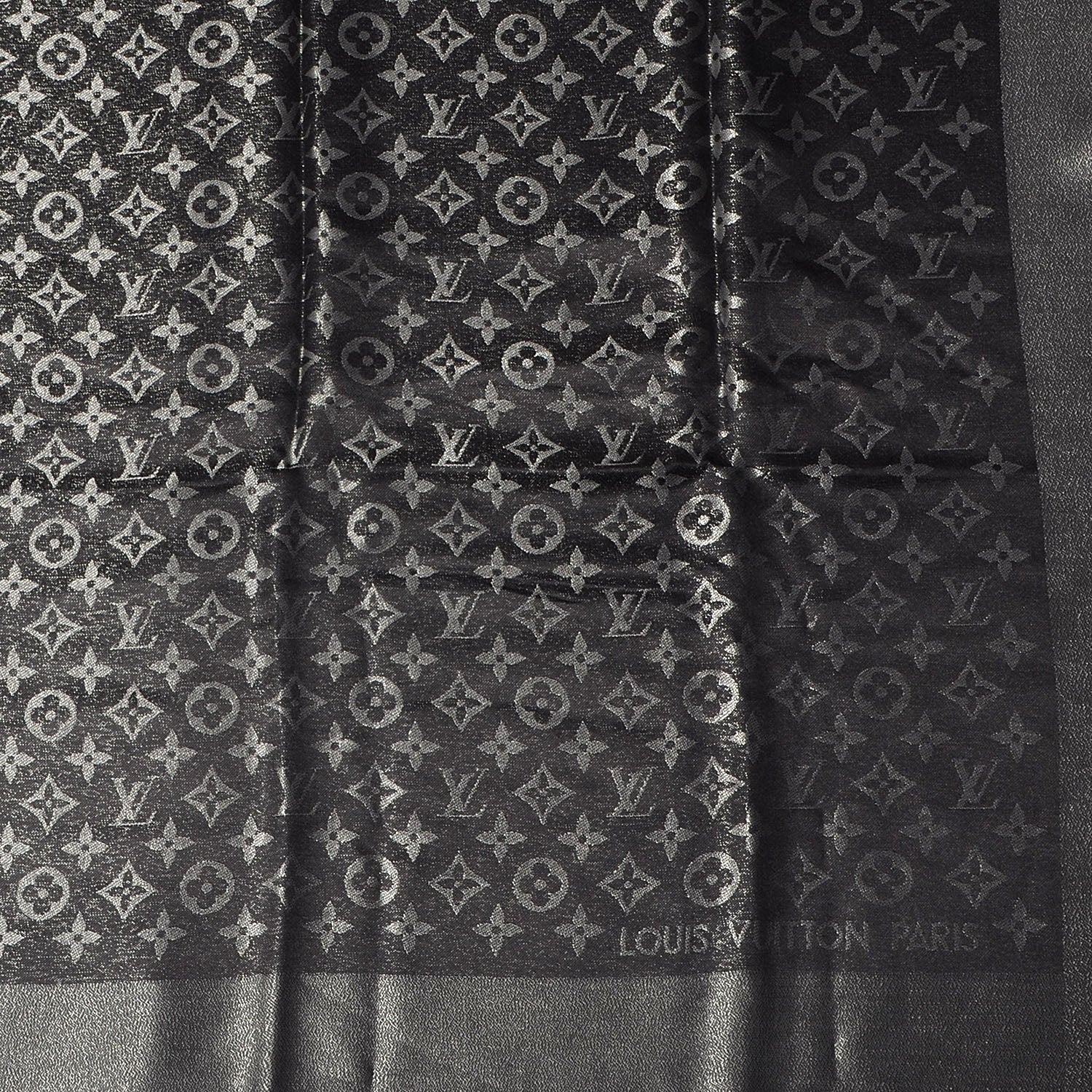 Louis Vuitton Silk Lurex Wool Monogram Shine Shawl Black 1 of 5