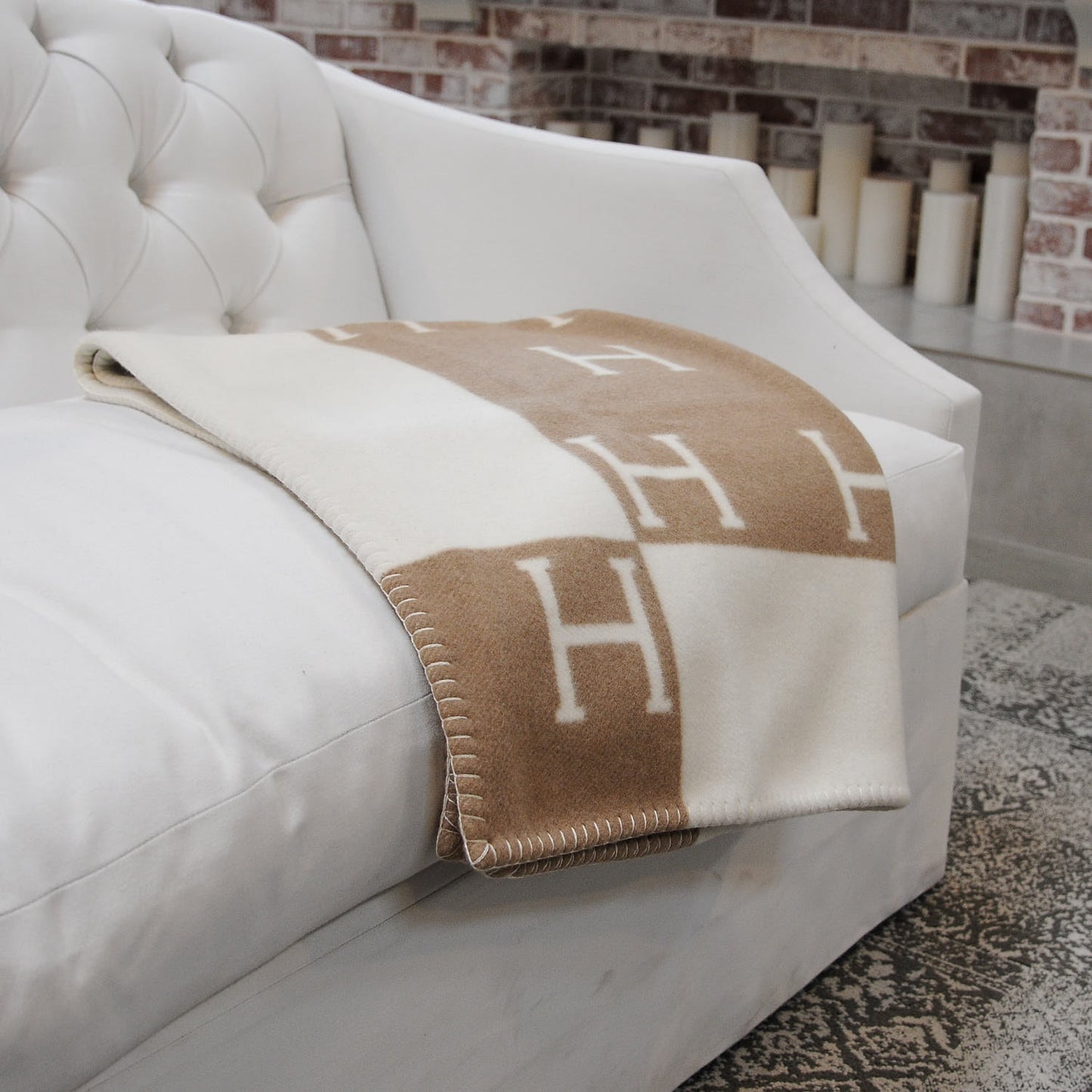 Wool Cashmere Avalon Baby Blanket Noisette Moyen White