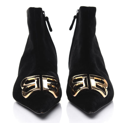 Balenciaga Velvet BB Pointy Toe Ankle Booties 38 Black Vintage 2 of 14