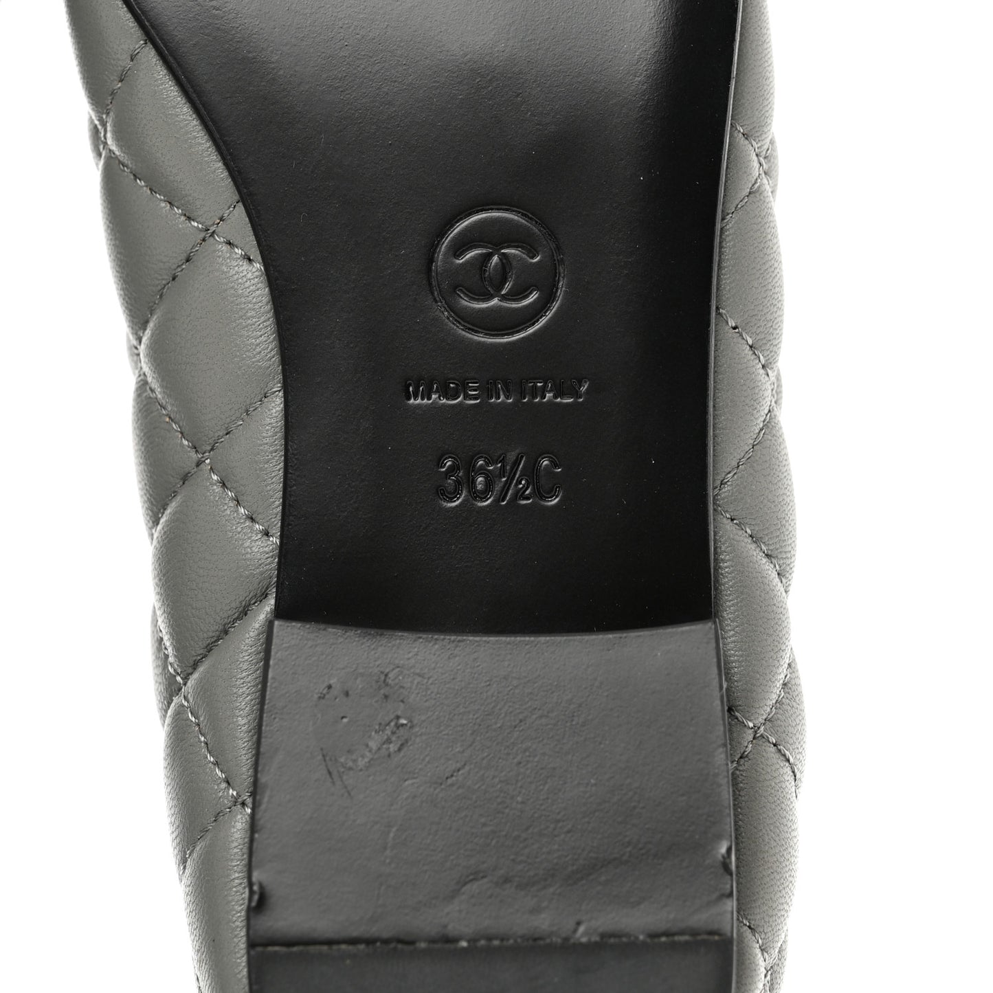 Lambskin Quilted CC Cap Toe Ballerina Flats 36.5 Grey
