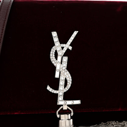 Saint Laurent Velvet Crystal Monogram Kate Tassel Shoulder Bag Burgundy 7 of 10
