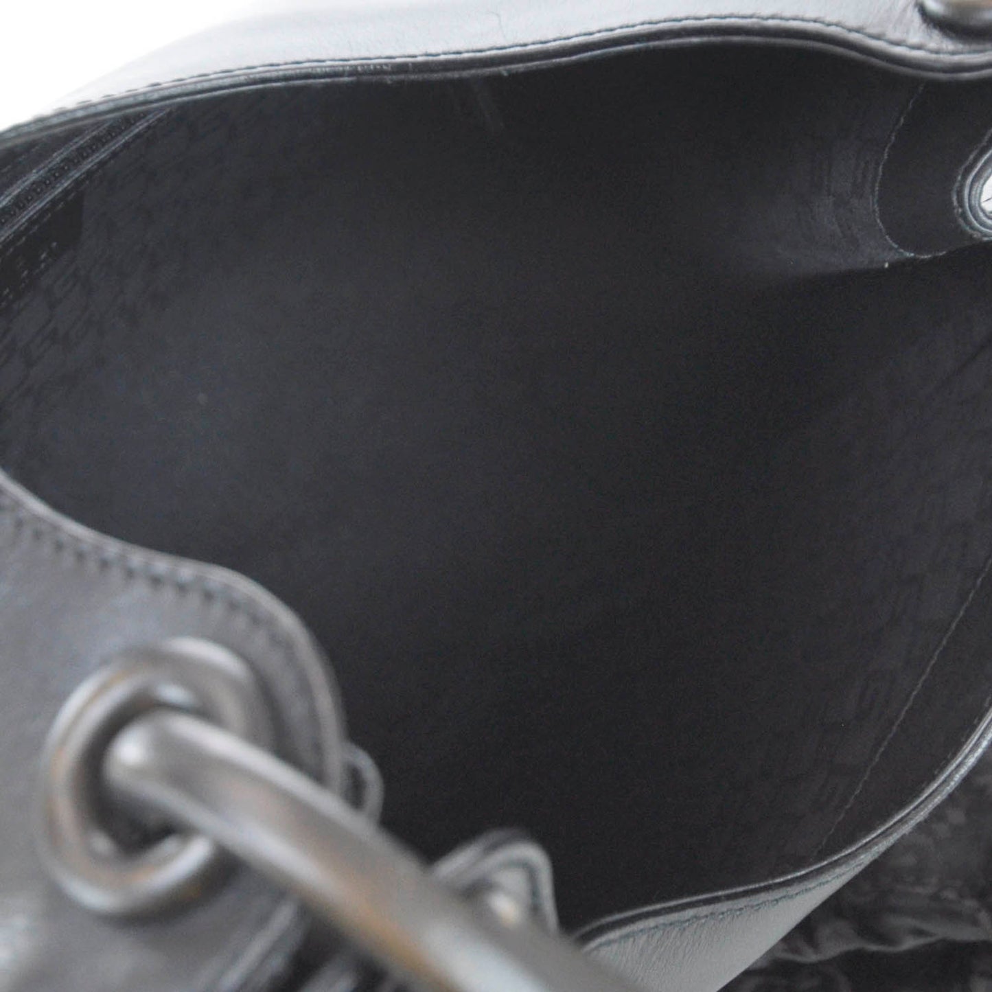 Leather Whipstitch Wooden Handle Shoulder Bag Black