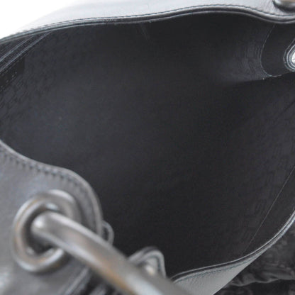Gucci Leather Whipstitch Wooden Handle Shoulder Bag Black 7 of 9