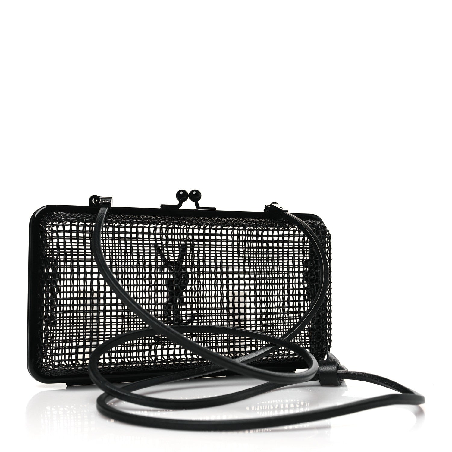 Saint Laurent Brass Lambskin Monogram Cassandre Cage Bag Black 3 of 10