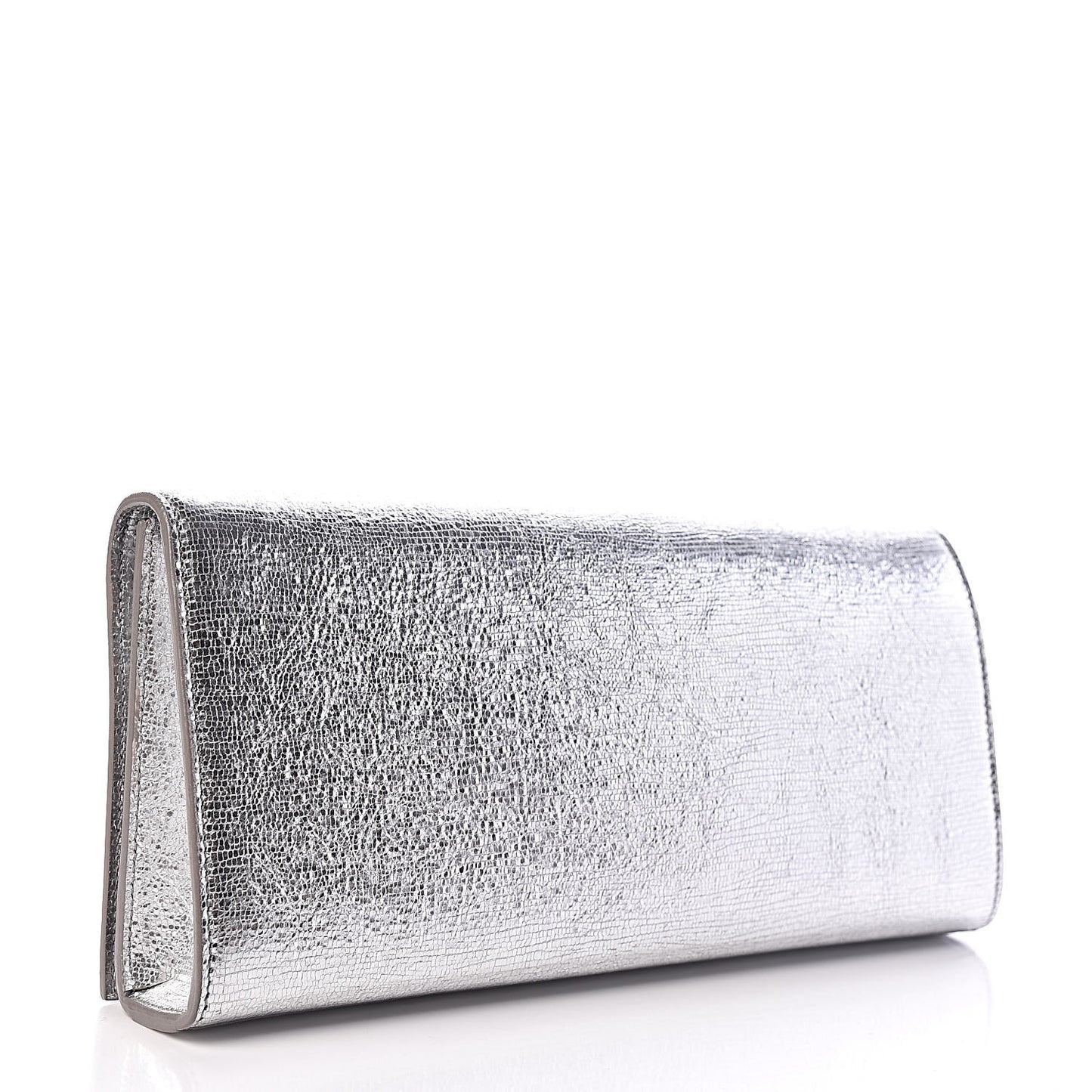 Textured Metallic Calfskin Classic Monogram Cassandre Clutch Silver