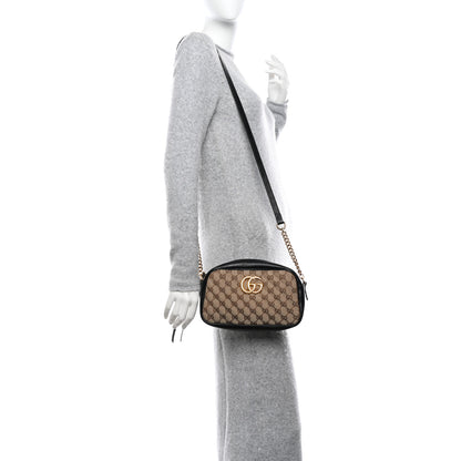 Gucci Monogram Matelasse Diagonal Small GG Marmont Chain Shoulder Bag Beige Black 2 of 10