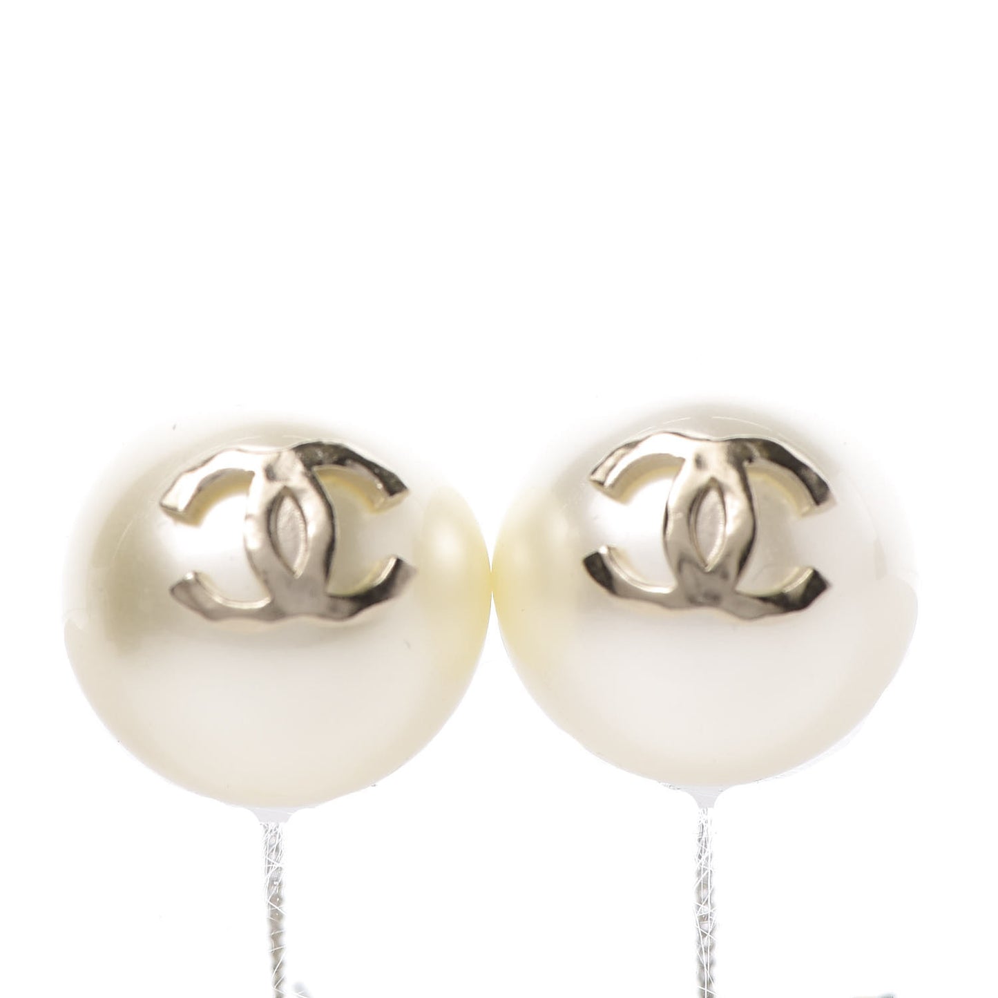 Pearl CC Chain Drop Earrings Gold