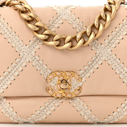 Chanel Calfskin Crochet Large Chanel 19 Flap Beige 8 of 11