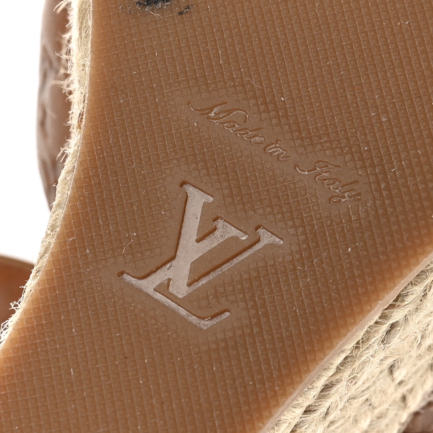 Louis Vuitton Calfskin Monogram Embossed Espadrille Wedge Sandals 38.5 Cognac 7 of 8