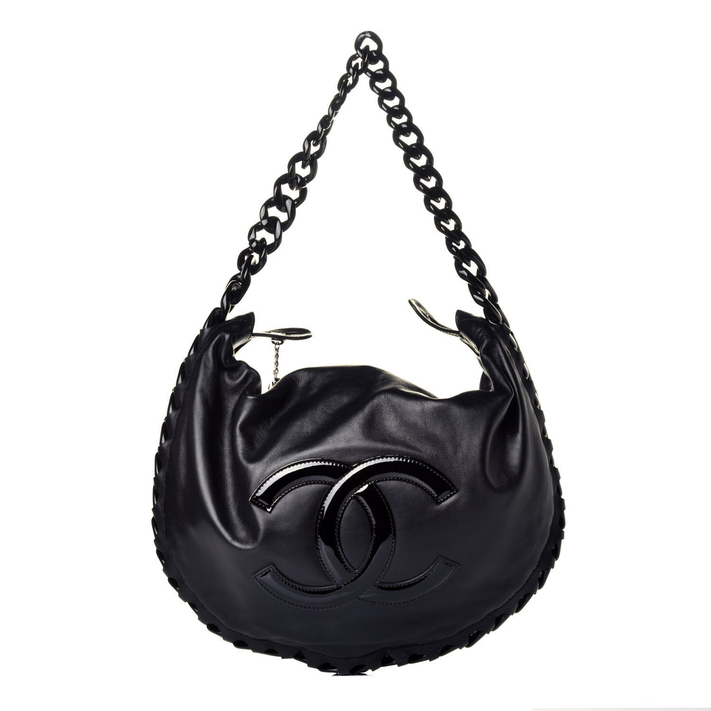 Calfskin Modern Chain Rhodoid Hobo Black