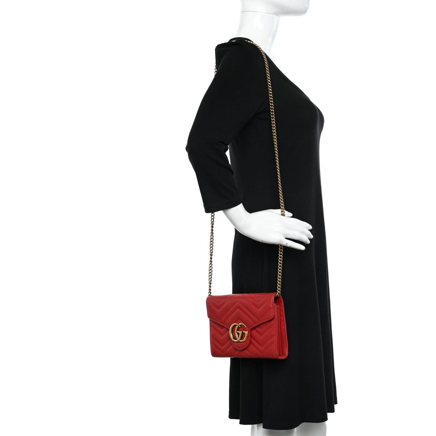 Calfskin Matelasse GG Marmont Chain Wallet Hibiscus Red