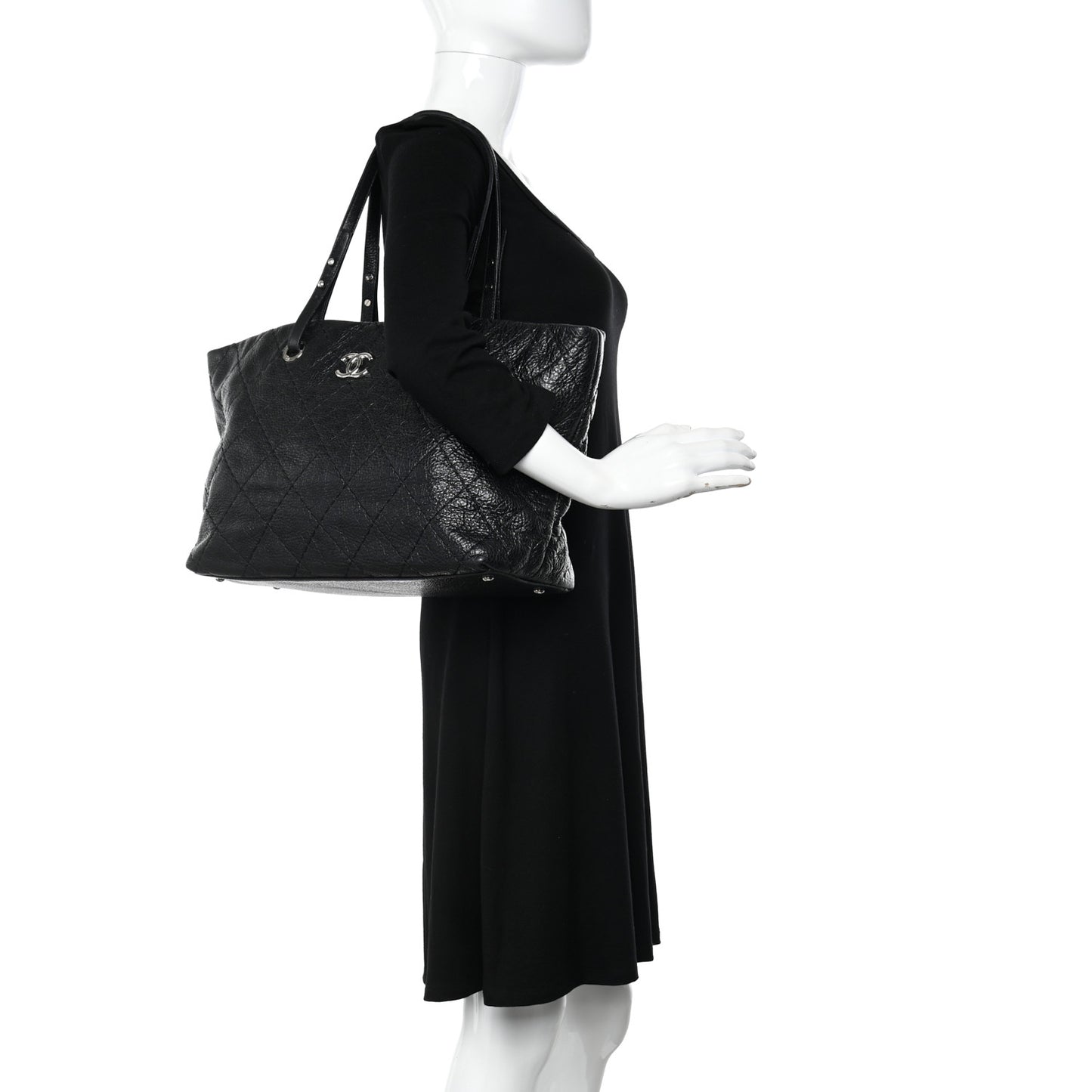 Glazed Calfskin Large On The Road Tote Black