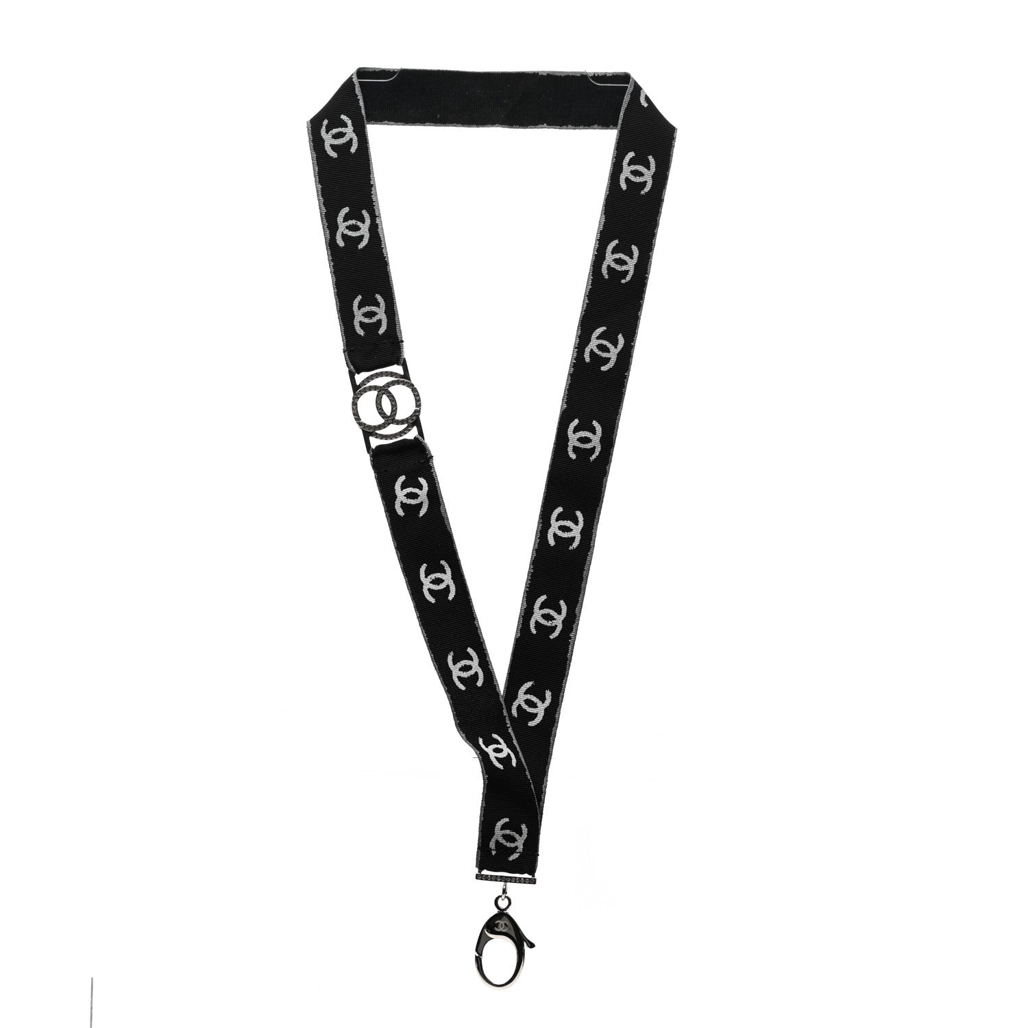 Chanel Crystal CC Lanyard Necklace Black Silver 3 of 5