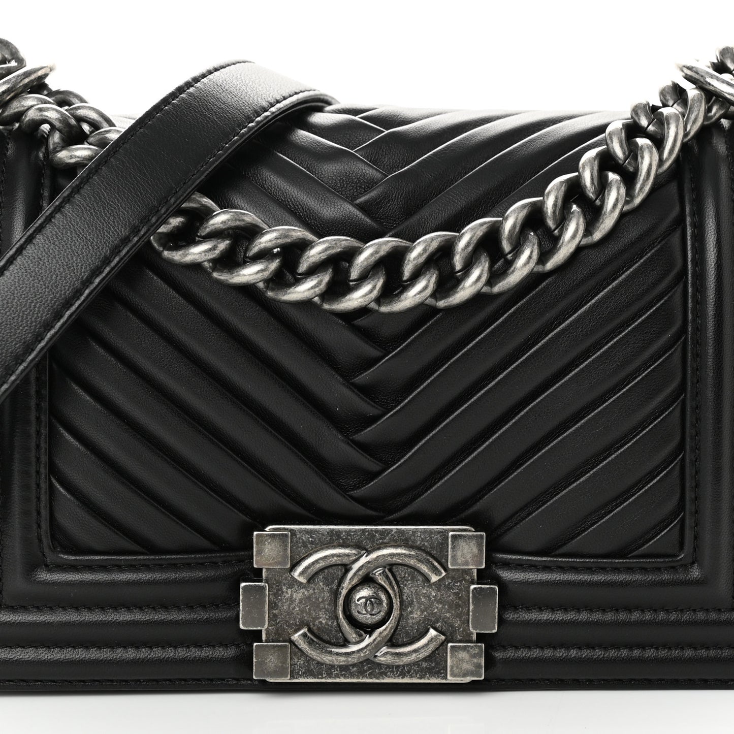 Lambskin Pleated Small Boy Flap Black
