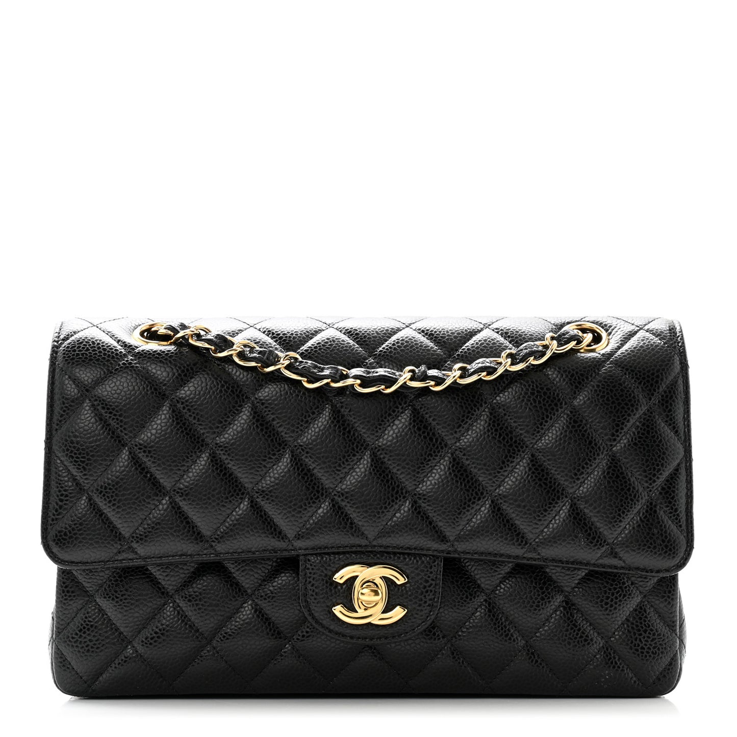 Caviar Quilted Medium Double Flap Black
