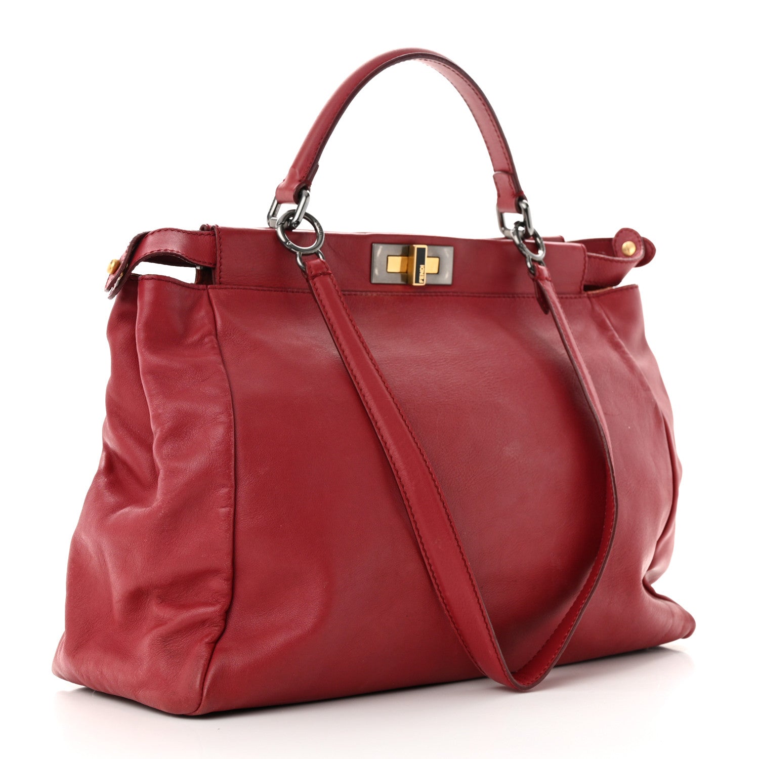 Fendi Vitello Suede Large Peekaboo Iconic Satchel Rubino Peonia 3 of 16