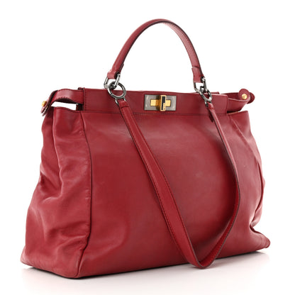 Fendi Vitello Suede Large Peekaboo Iconic Satchel Rubino Peonia 3 of 16