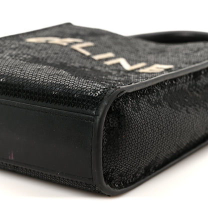 Celine Sequin Calfskin Mini Vertical Cabas Black White 9 of 11