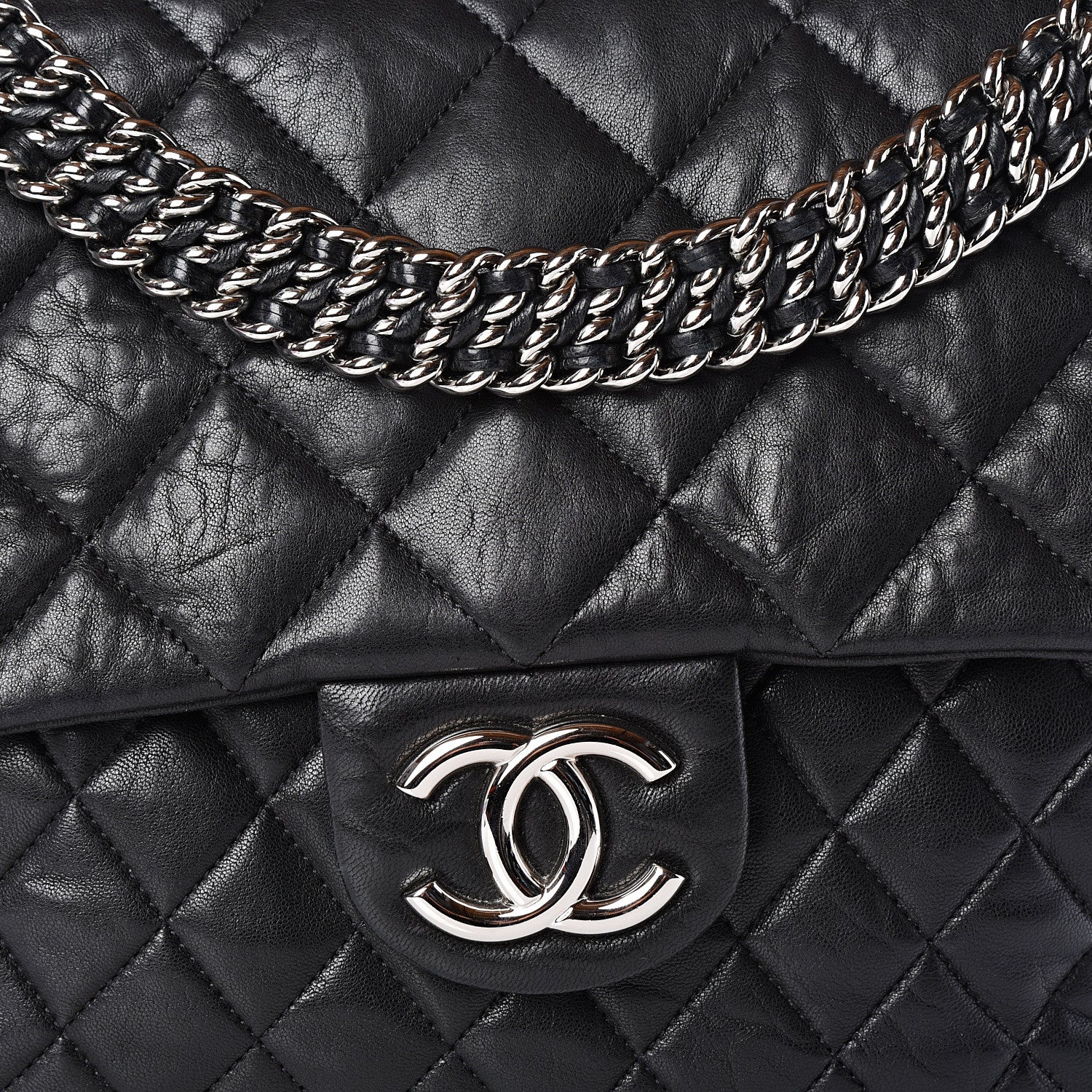 Chanel Washed Lambskin Quilted Maxi Chain Around Flap Black 9 of 9