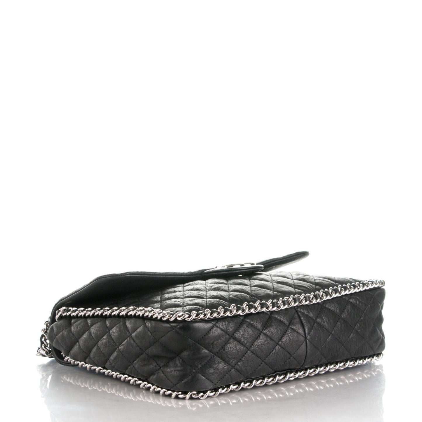 Washed Lambskin Quilted Maxi Chain Around Flap Black