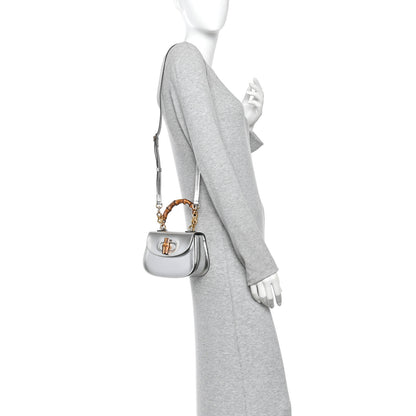 Gucci Metallic Calfskin Mini Bamboo 1947 Top Handle Bag Silver 2 of 11