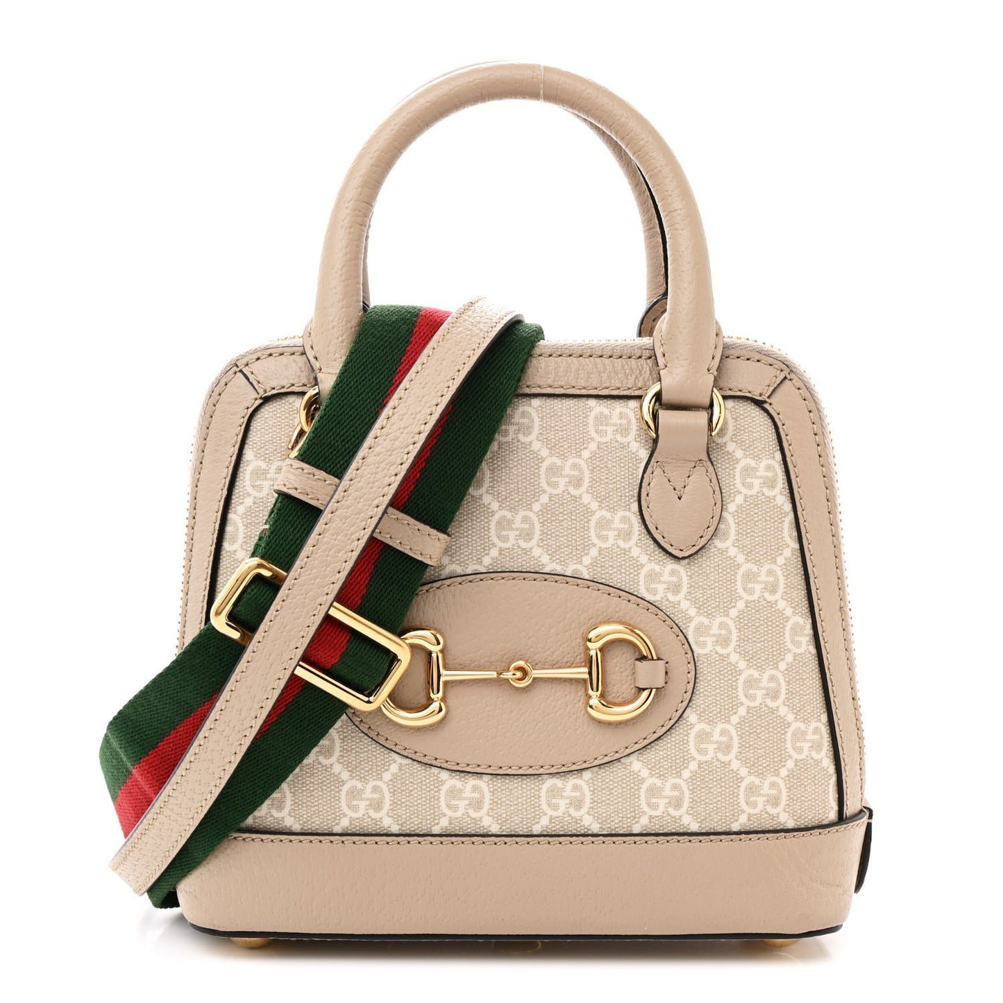 GG Supreme Monogram Textured Dollar Calfskin Mini Horsebit 1955 Top Handle Bag Beige Mystic White Oatmeal